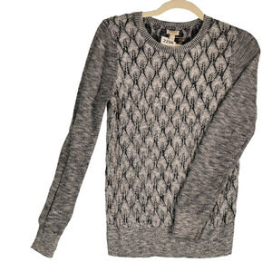 J Crew Factory Leaf Knit Sweater Womens Medium Blue White Cotton Jacquard